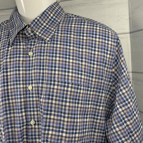 Peter Millar Men's Large Button Down Shirt Long Sleeve Checkered Cotton Purple - Picture 3 of 8